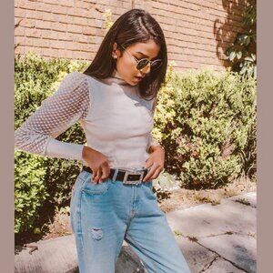 NEW ZARA Turtleneck Sweater with Dotted Mesh Sleeves